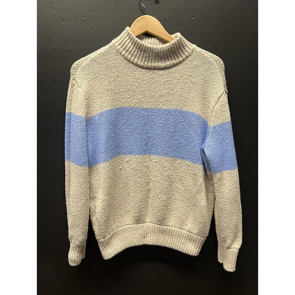 Aerie Oversized Knit Crew Neck Sweater Women's Size Small Beige Blue